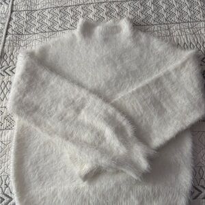 Elegant White Fuzzy Turtleneck Sweater